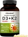 NatureBell Vitamine D3 10 000 UI + K2 200 mcg, 240 Softgels Formule quotidienne à haute puissance avec huile de noix de coco