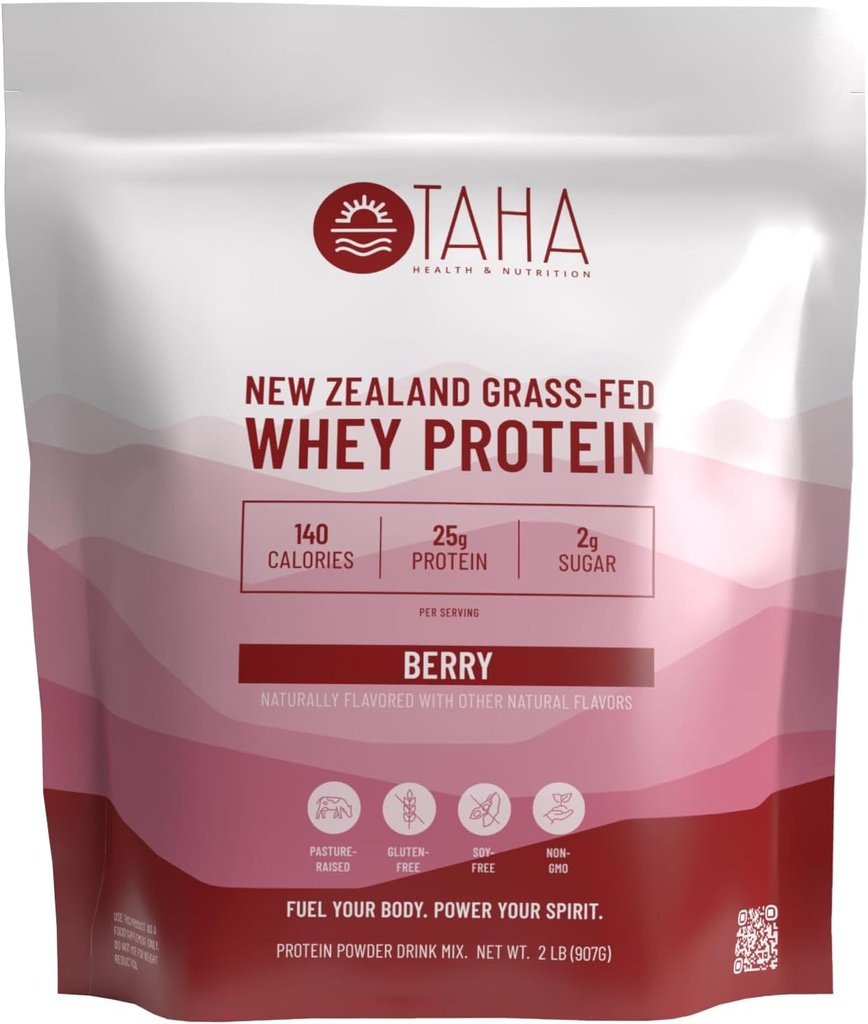 Taha Santé et nutrition Poudre de concentré de protéines de lactosérum, 25g Protéines, 140 calories, 2g Sucre de Nouvelle-Zélande Gras-Fed, laiterie à marge libre.