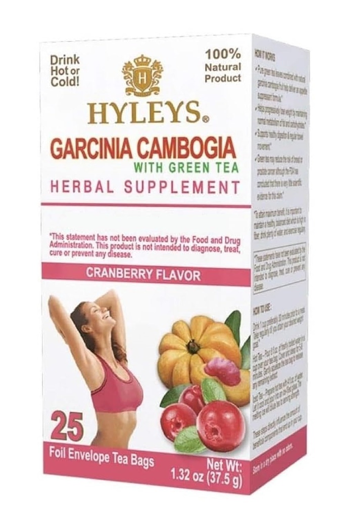 HYLEYS Tea Garcinia Cambogia Green Tea Cranberry Flavor - 25 Sacs à thé (6 Pack - 150 Sacs à thé Total)