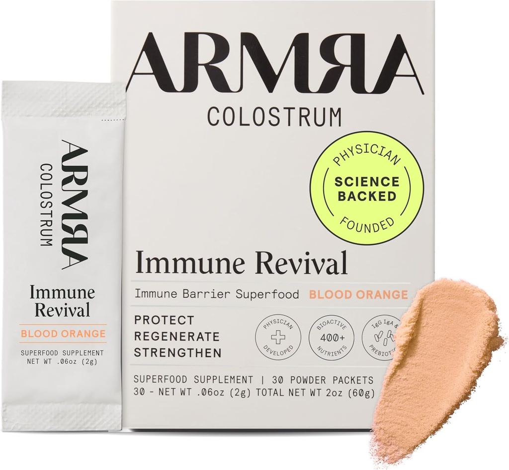 ARMRA ColostrumTM Poudre de sang Oranges Bloating & Santé de la peau et des cheveux Immunité de la peau et des cheveux Keto, Gluten et sans gras