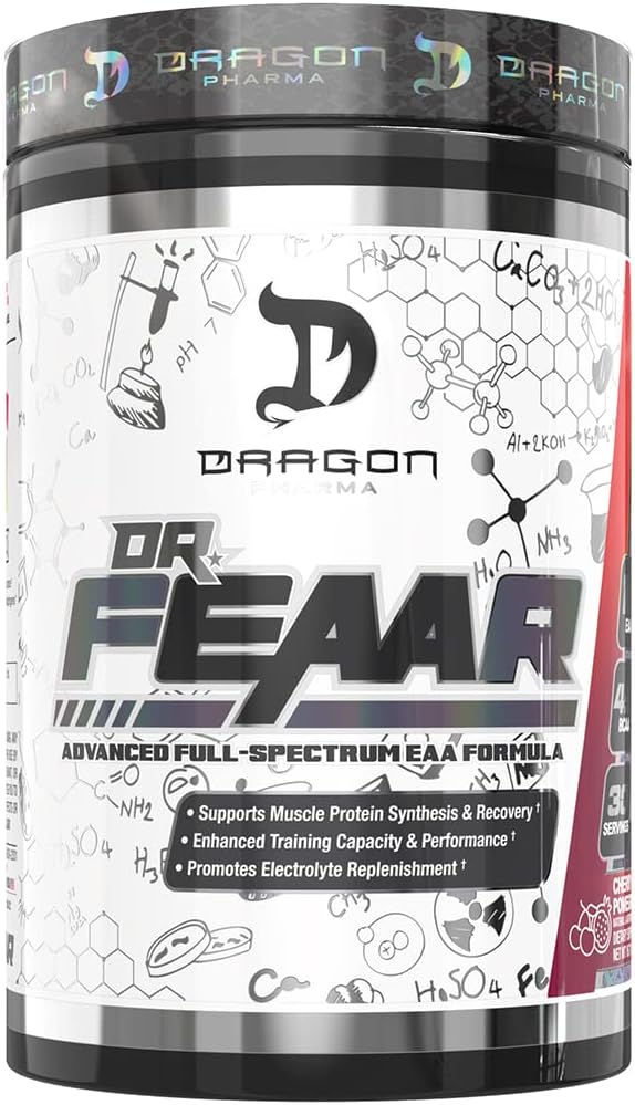 DRAGON PHARMA Dr. FEAAR® Matrice EAA à spectre complet avancée, soutient la synthèse et la récupération des protéines musculaires, la capacité d'entraînement améliorée et la performance (30 portions, grenade à cerise)