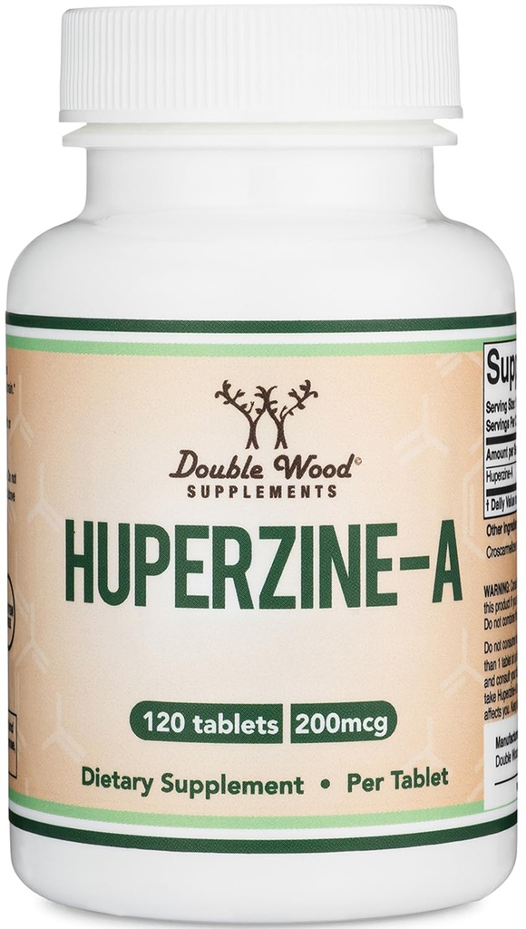 Huperzine A 200mcg (Third Party Tested) 120 Tablets, Brain Supplement to Promote Acetylcholine (Acetylcholinesterase Inhibitor) - Supports Memory and Focus by Double Wood