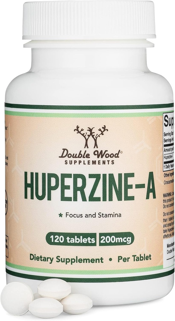 Huperzine A 200mcg (Third Party Tested) 120 Tablets, Brain Supplement to Promote Acetylcholine (Acetylcholinesterase Inhibitor) - Supports Memory and Focus by Double Wood