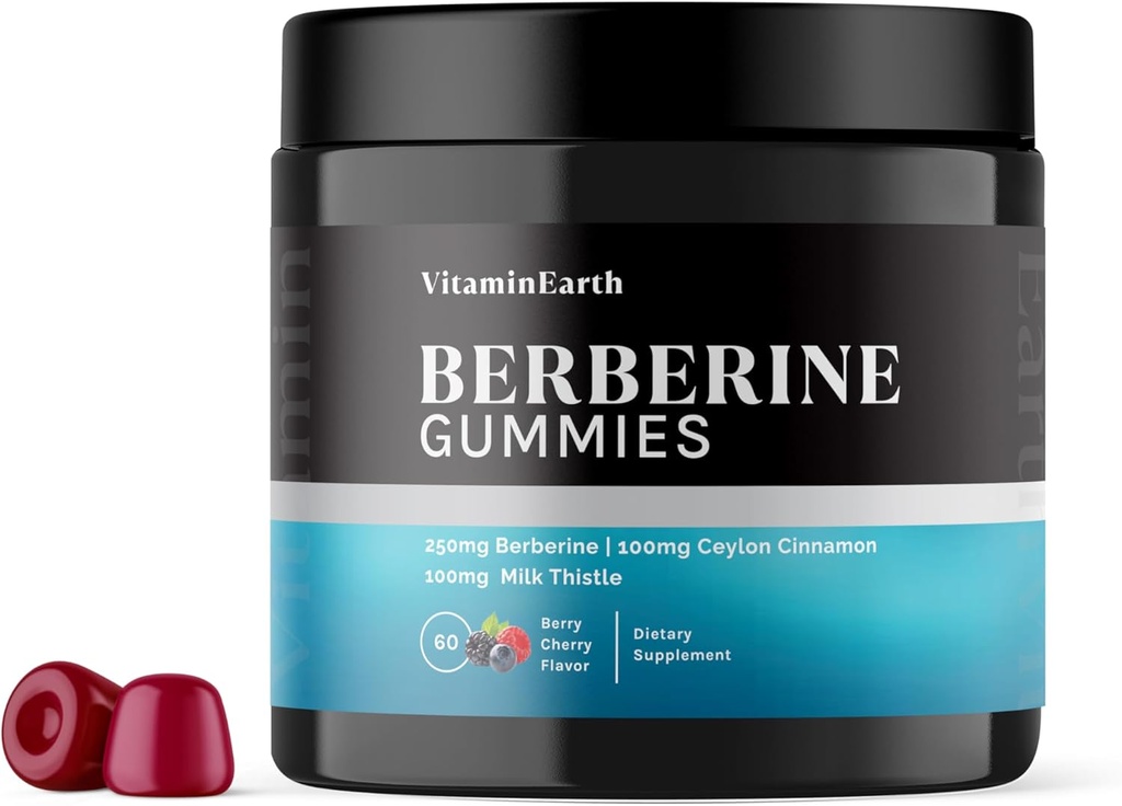Gummies berbères avec Berberine HCL, Ceylan Cinnamon & Lait Thistle pour Immune et soutien au métabolisme - Berry Cherry Flavor - 60 Comte