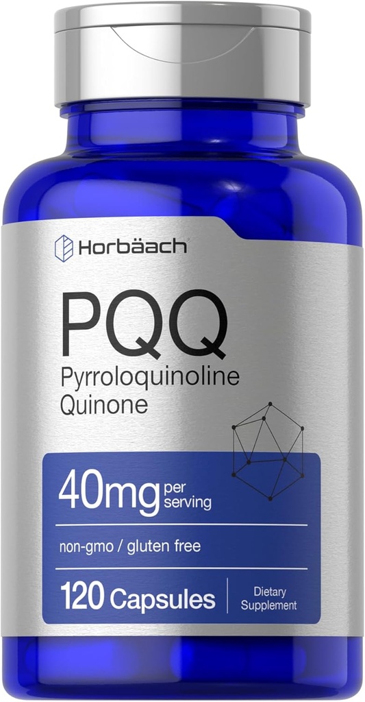 Horbäach PQQ Supplement 40 mg | 120 Capsules | Maximum Strength | Non-GMO and Gluten Free Supplement | Pyrroloquinoline Quinone Disodium Salt