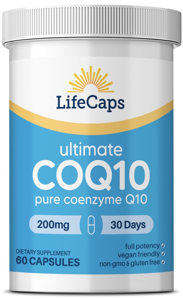 LifeCaps CoQ10 200mg - Ultimate CoQ10 - Suppléments Q10 à absorption ultra élevée - 60 Nombre