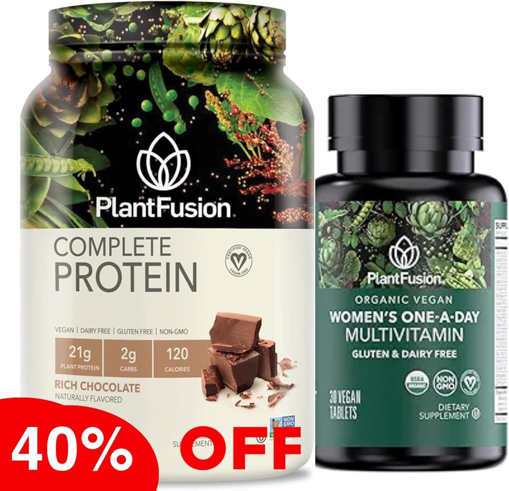 PlantFusion Protein Powder & Organic WomenS Multivitamin Bundle – 21g Protéine végétale avec BCAAs, ingrédients propres et goût délicieux Plus 19 Vitamines essentielles pour l'énergie, l'immunité et le coeur Hea