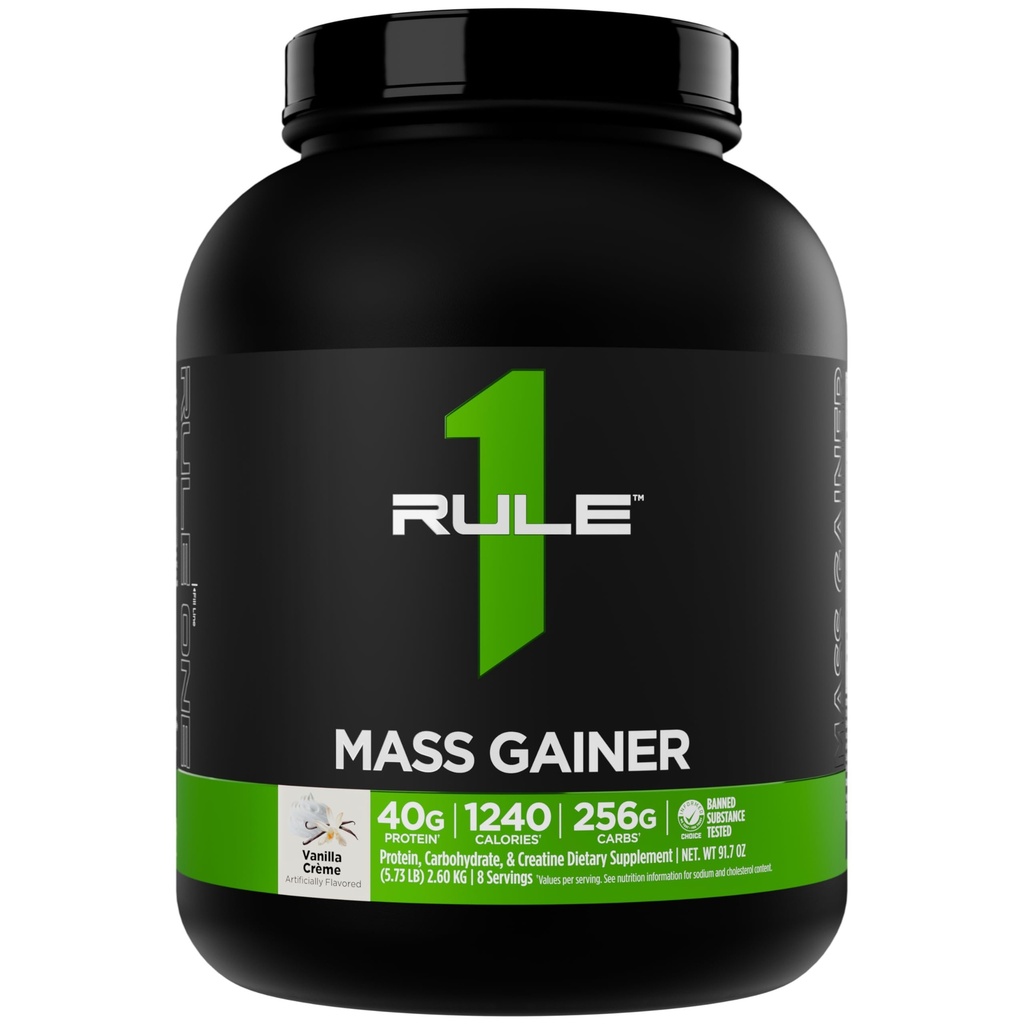 Règle 1 Gaineur de masse - Formule de gain de poids haute-calorie avec 1,220+ Calories, 250g+ Mélange complexe de glucides, 40g Protéine tout-lait par portion (8 portions, crème de vanille)