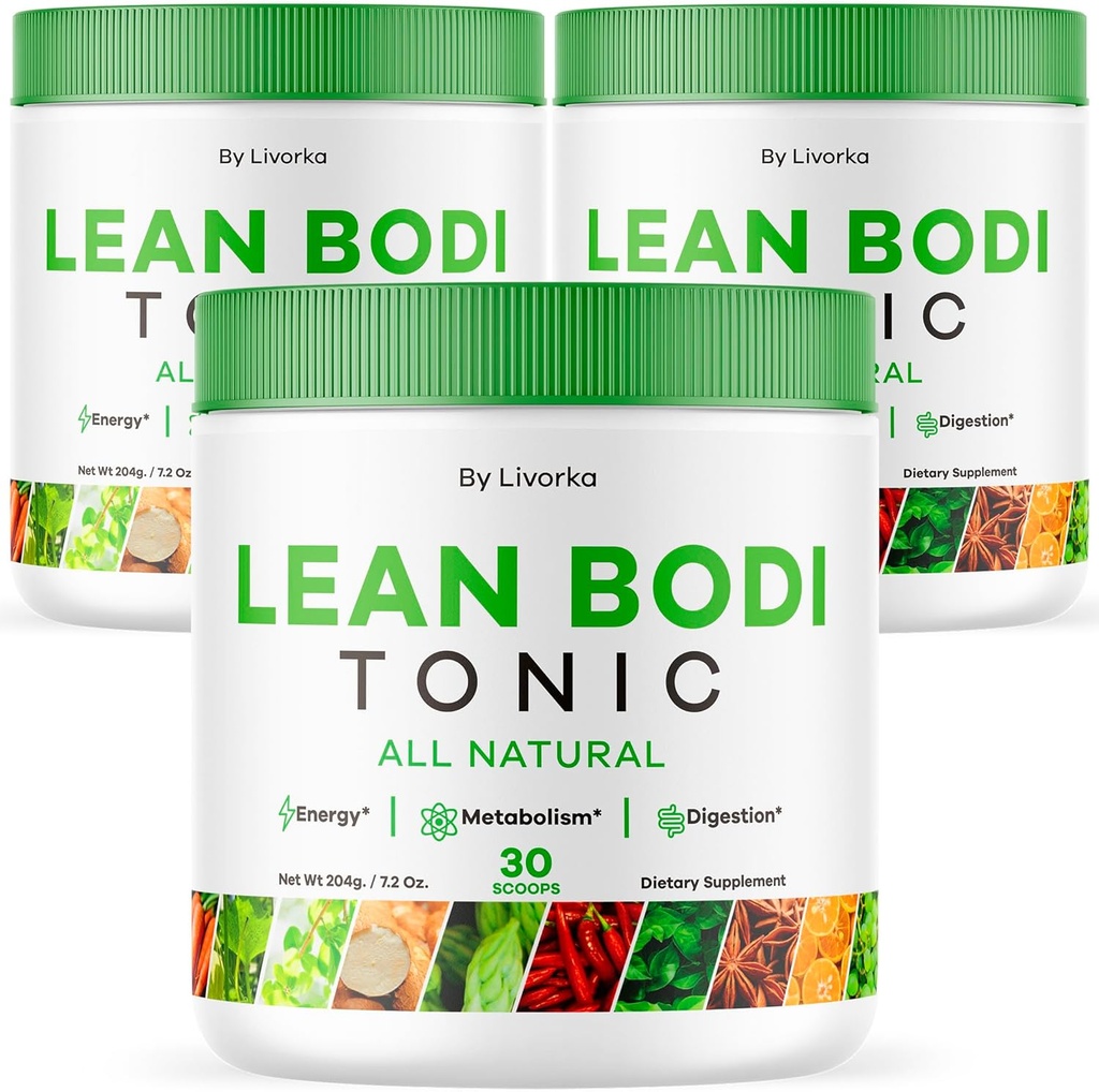 LIVORKA Lean Bodi Tonic, poudre de formule naturelle avancée - 90 portions (3 mois d'approvisionnement) - Pack de 3