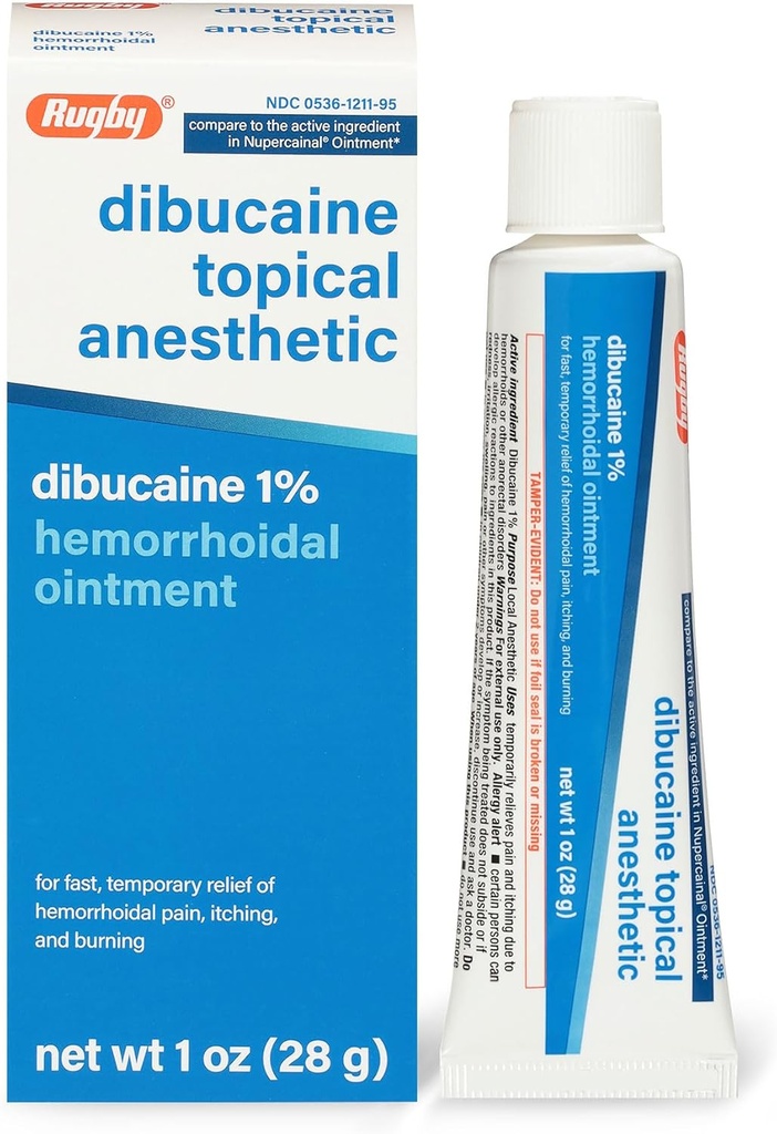 Rugby Dibucaine Anesthésie topique 1% Onguent hémorroïde - Crème de soulagement de la douleur pour les démangeaisons et les brûlures, Traitement hémorroïde, Crème anti démangeaison 1 Oz (1 Pack)