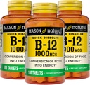 MASON NATURAL B,12 1000 mcg Quick Dissolve, 300 Day Supply for Healthy Conversion of Food into Energy (3 Pack)