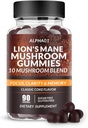 Gummies de champignons - 10x Supplément de champignons avec Ashwagandha et Lions Mane - Supplément Cerveau Nootropique, Support Immune et anti-stress (90 CT) Coca classique