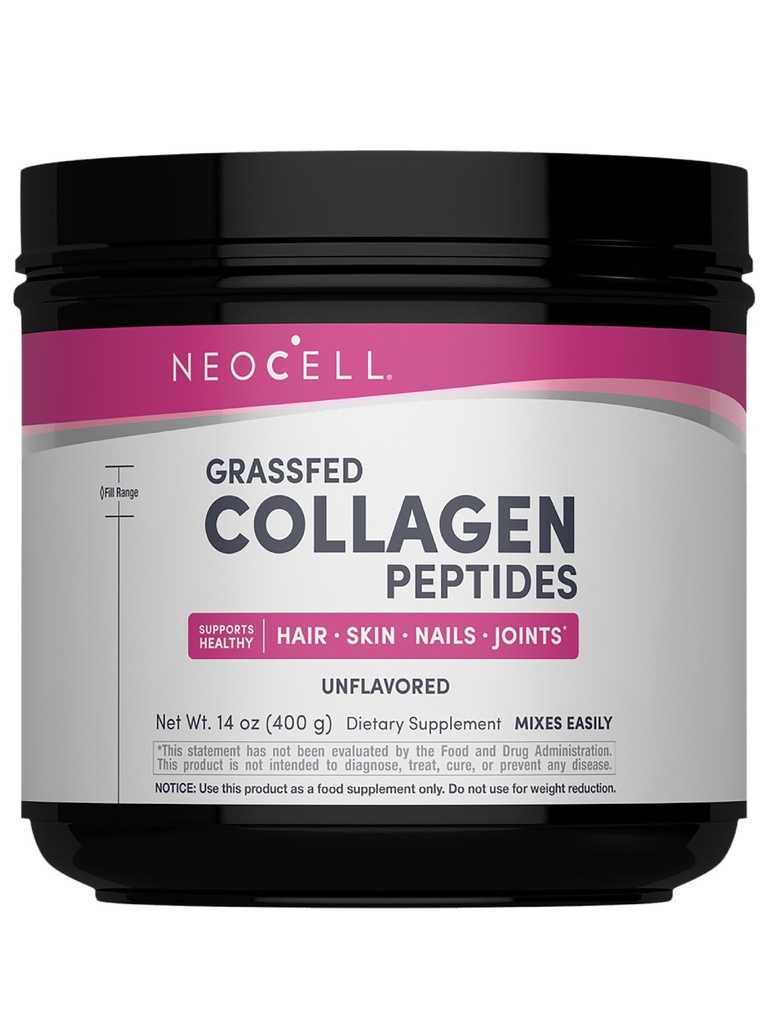 NeoCell Super Collagen Peptides, 10g Collagen Peptides par portion, Sans gluten, Céto amical, Non-OGM, herbe Fed, Cheveux sains, peau, ongles et articulations, Poudre non aromatisée, 14,1 oz., 1 Canister