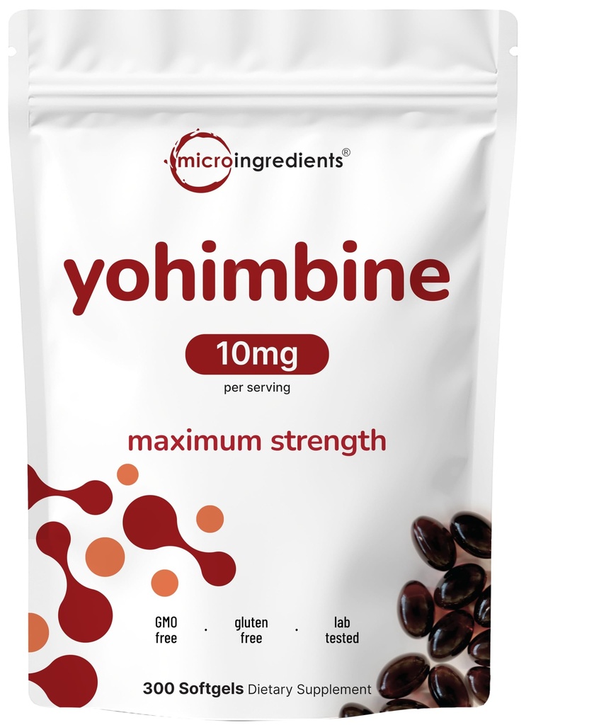 Suppléments Yohimbine à double force pour les hommes et les femmes, 10mg par portion, 300 Softgels, Yohimbine HCL avec huile de tournesol vierge pour une meilleure absorption, soutient la production d'énergie, brut africain