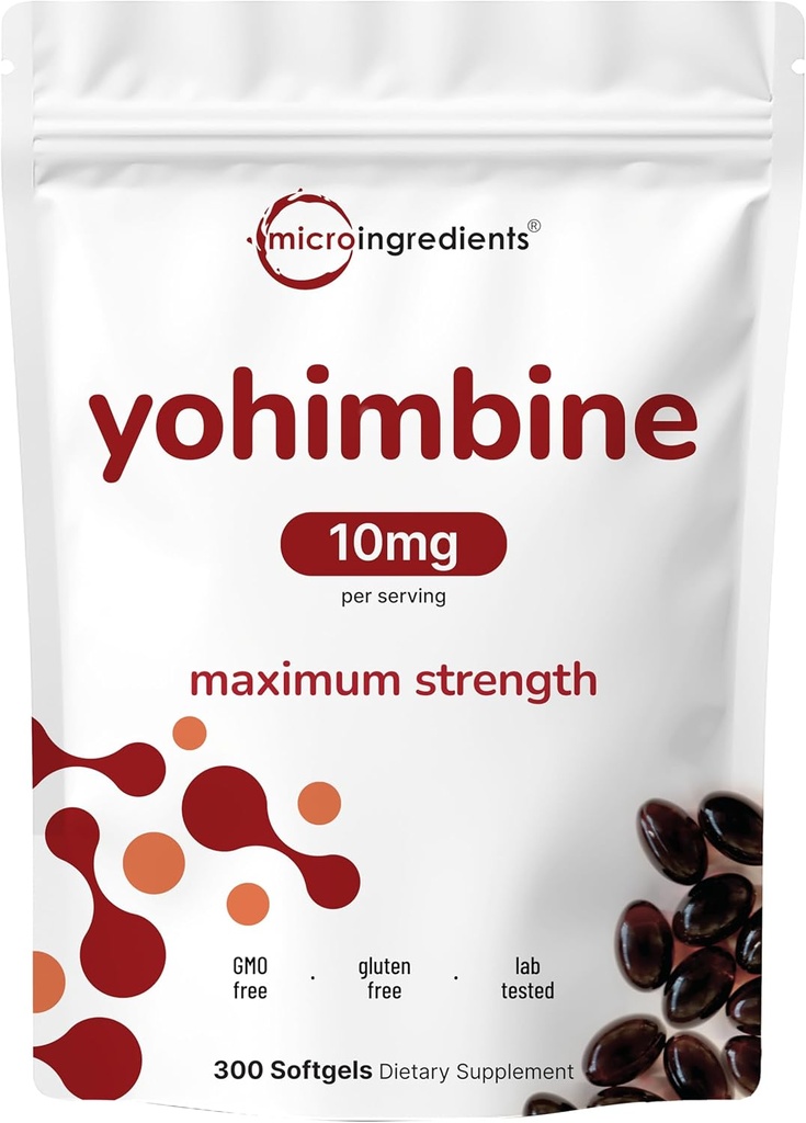 Suppléments Yohimbine double force pour les hommes et les femmes, 10mg par portion, 300 Softgels, Yohimbine HCL avec huile de tournesol vierge pour une meilleure absorption, soutient la production d'énergie, brut africain