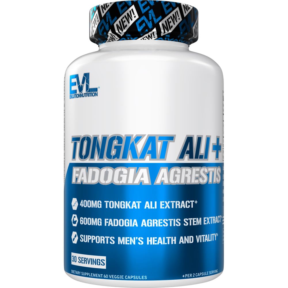 Evlution Nutrition Tongkat Ali + Fadogia Agrestis - Hommes Santé + Vitalité Soutien - 400mg Tongkat Ali + 600mg Fadogia Agresti Stem Extract - Supplément entraînement - Capsules végétariennes - 30 portions