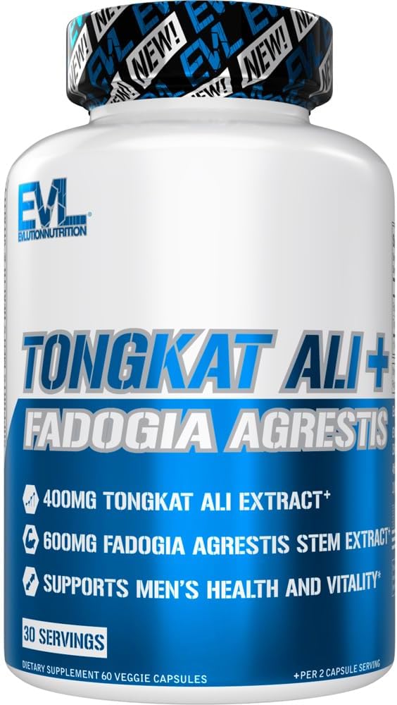 Evlution Nutrition Tongkat Ali + Fadogia Agrestis - Men’s Health + Vitality Support - 400mg Tongkat Ali + 600mg Fadogia Agrestis Stem Extract - Workout Supplement - Vegetarian Capsules - 30 Servings