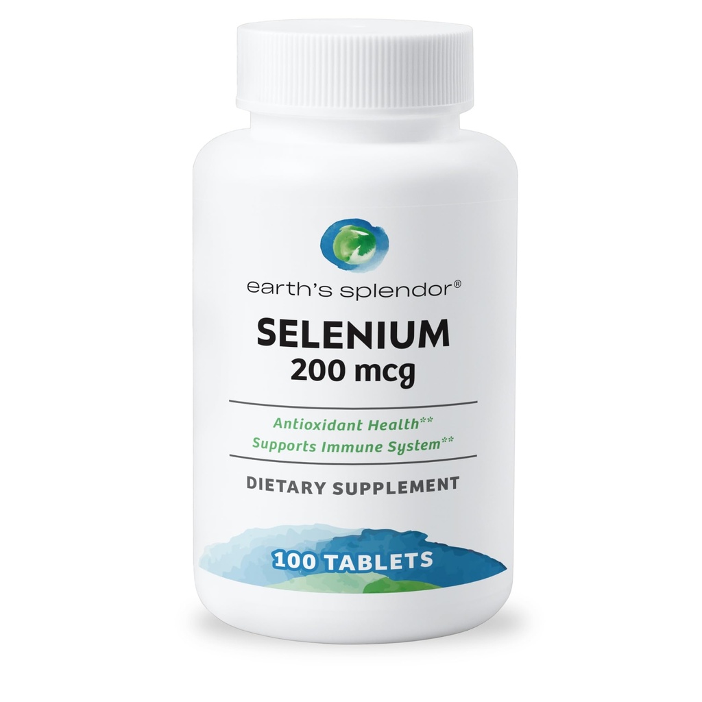 Splendeur de la Terre Sélénium 200 mcg Supplément pour les hommes et les femmes, soutenir la santé antioxydante et le système immunitaire (100 comprimés, 3 mois et plus)