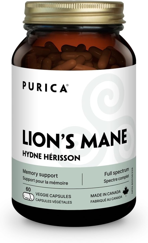 PURICA - Lion's Mane Micronised Mushrooms, 60 Capsules Vegan - Promotion de la santé cognitive - Focus and Memory Support