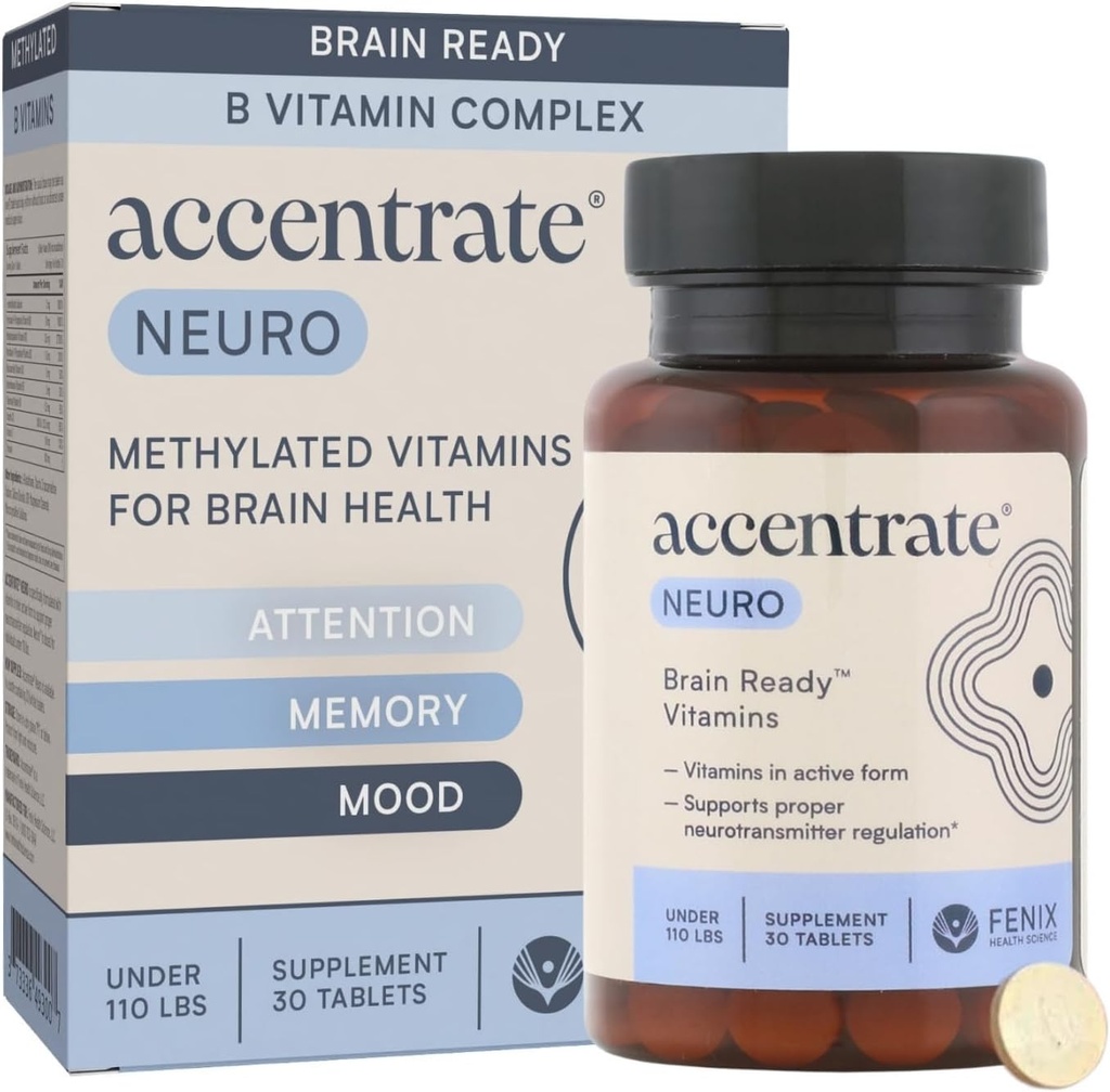 Brain Supplement for Focus, Attention, Mood | Complete Vitamin B Complex | Brain Health | Methylated Multivitamin w/L-Methylfolate (5-MTHF), Cofactors Methyl-B12 & P5P | MTHFR Supplement