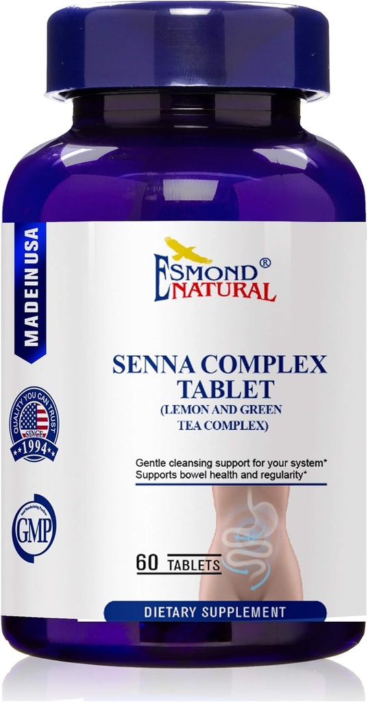 (8 Pack) Esmond Natural: Comprimé complexe de Senna - Lemon & Green Tea (Bowel Health, Cleansing & Regularity), GMP, produit naturel certifié Assn, fabriqué aux États-Unis - 620mg, 480 comprimés