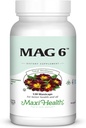 Maxi Health MAG 6 - Magnésium (sous forme d'oxyde, de glycinate) avec vitamine B6 - Migraine, Crampes musculaires, Soutien en pierre rénale - Supplément de magnésium pour les femmes et les hommes - 120 capsules - Kosher