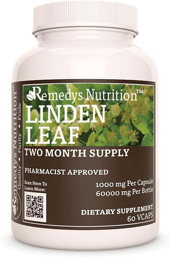 La nutrition de Remedy Linden Feuille et fleurs $ 1,000 mg, 60 Capsules végétaliens Supplément alimentaire à base de plantes $ Approvisionnement de deux mois