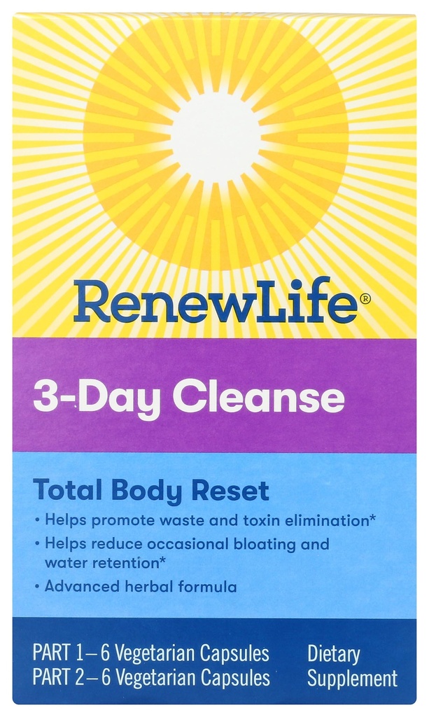 Renouveler la vie Nettoyez le corps total des adultes, formule à base de plantes avancée - 2 parties, programme de 3 jours - sans gluten, sans lait et sans soja - 12 capsules végétariennes