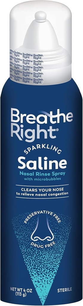 Respirez le spray de rinçage de la saline saline scintillante – Un soulagement effervescent et sans médicament du nez étouffé en raison du froid ou de l'allergie – Une sensation scintillante seulement les bulles peuvent apporter – 1 Can, 4,0 oz