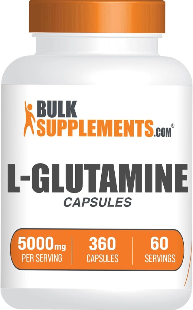 BulkSupplements.com Capsules de L-Glutamine - Supplément de glutamine, Supplément d'acide amino - Sans gluten, 6 Capsules par portion (5000mg), 360 Compte (paquet de 1)