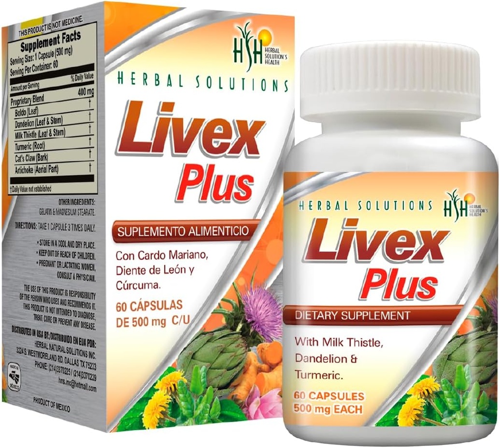 Herbal Solutions Livex Plus Natural Supplement for Liver clease. Helps to Improve a Liver Detox and Digestive Health.