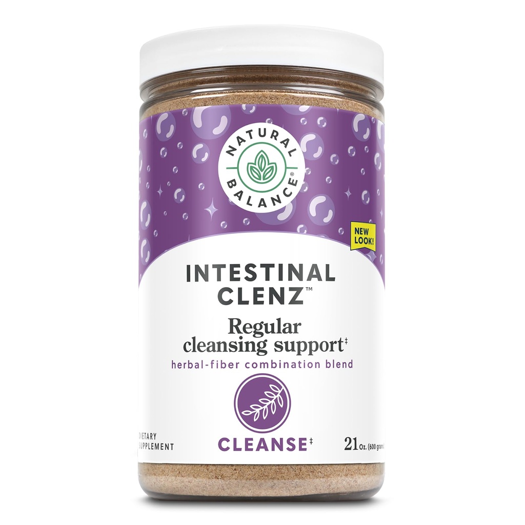 Balance naturelle Clenz intestinal Psyllium Poudre nettoyante à base de plantes Digestion saine, désintoxication et supplément de régularité Non Gluten 21oz, 120 Serv.