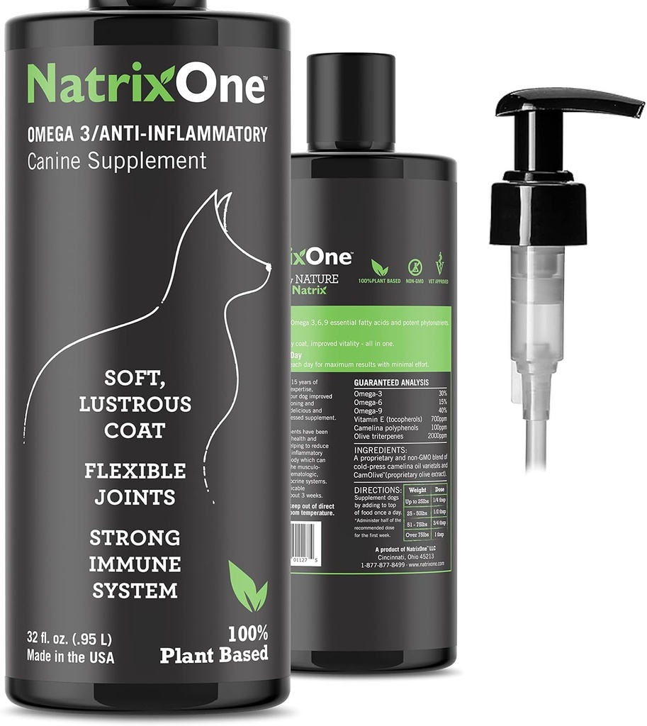 Huile de Camelina 100% pure pour chiens, 32 oz - Supplément de peau et de manteau de chien Suppléments tout-naturels, coeurs de soutien, articulations, manteaux, peau et anti-inflammatoire, soins de protection - Omega 3 par NatrixOne