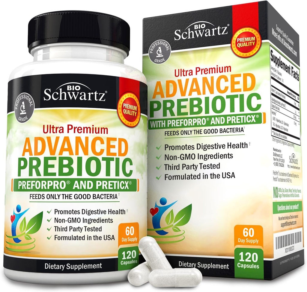 Prébiotiques avancés pour la santé digestive - Supplément de santé Gut à action rapide avec prébiotiques validés cliniquement pour les femmes et les hommes pour la santé Gut Flora Bloating & Immune Support - 2 mois d'approvisionnement