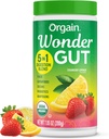 Poudre de supplément de fibre de Gut Wonder biologique, 5 en 1 Mélanger avec 1 milliard de probiotiques, Verts, Vitamine C, Adaptogènes pour Gut Health et Immune Support, Non-OGM, Lémonade aux fraises, 7,05 oz