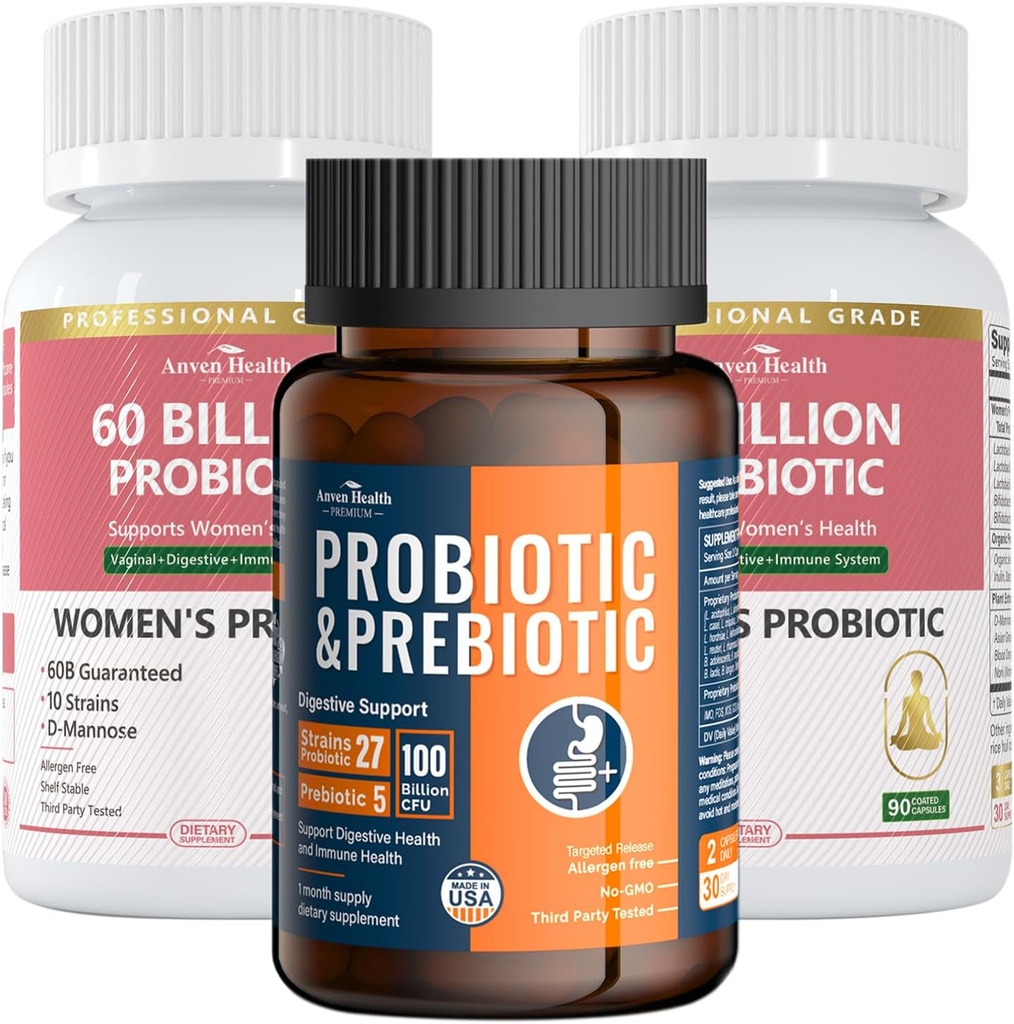 Gut Health Support Bundle: 2 Bottles of Women’s Probiotics + 1 Bottle of Universal Probiotics – Digestive, Urinary & Immune Health for Men & Women