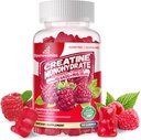 Creatine Monohydrate Gommies Complex 6400mg pour les hommes et les femmes - formule avancée W/L-Taurine + vitamine B12, supplément à croquer sans sucre,90 Gommies aux framboises