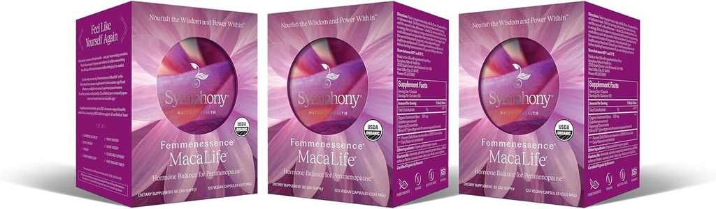 Femmenessence® MacaLife® – Supplément périménopausique prouvé cliniquement pour équilibre hormonal naturel, soulagement symptomatique, soutien du cœur et de l'humeur, sans hormones ajoutées (360 capsules, 180 jours d'approvisionnement)
