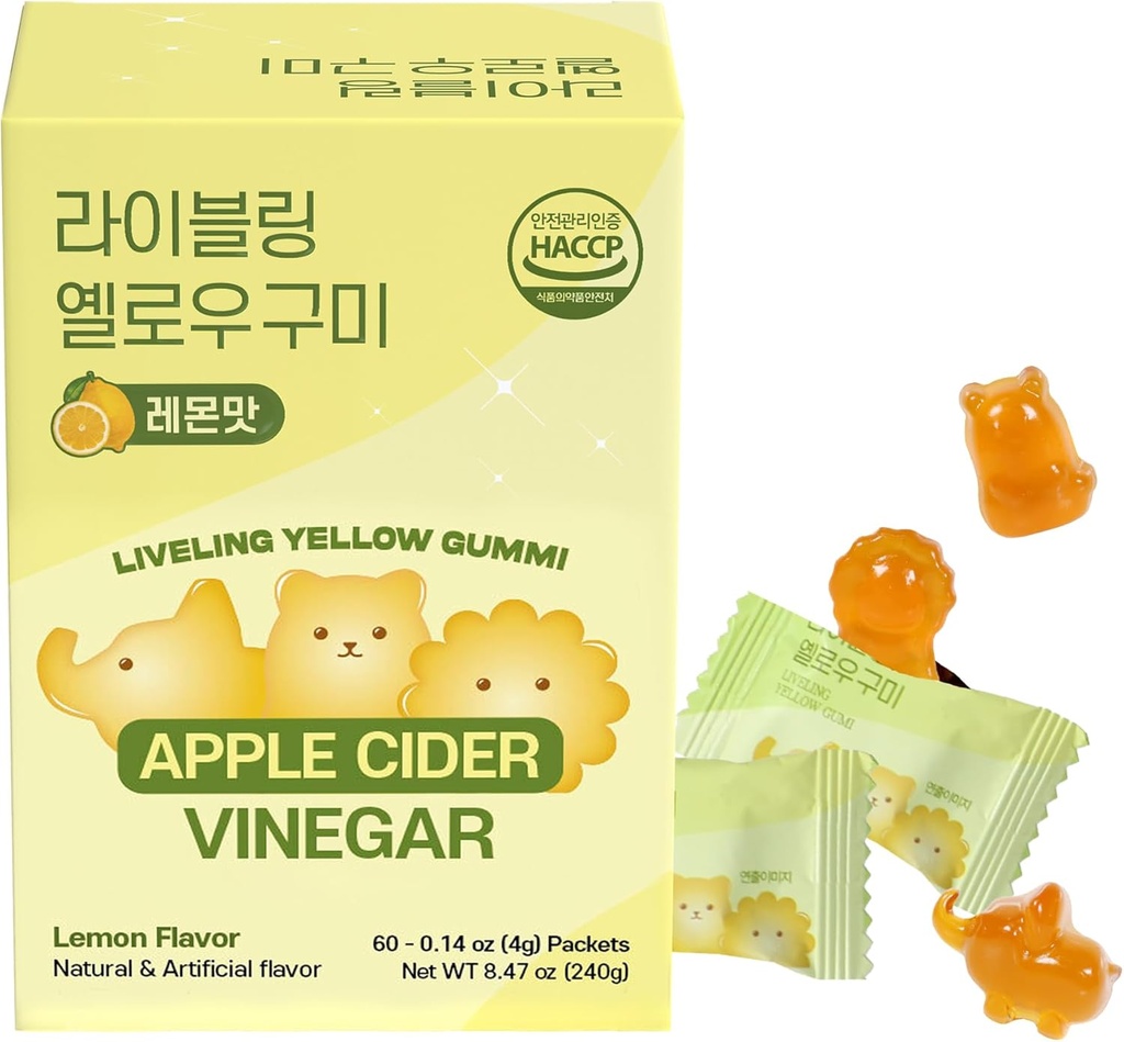 Gommies de vinaigre de cidre de pomme, support quotidien pour la digestion, l'hygiénique emballés individuellement, les gommes molles et à mâcher, 60 pcs