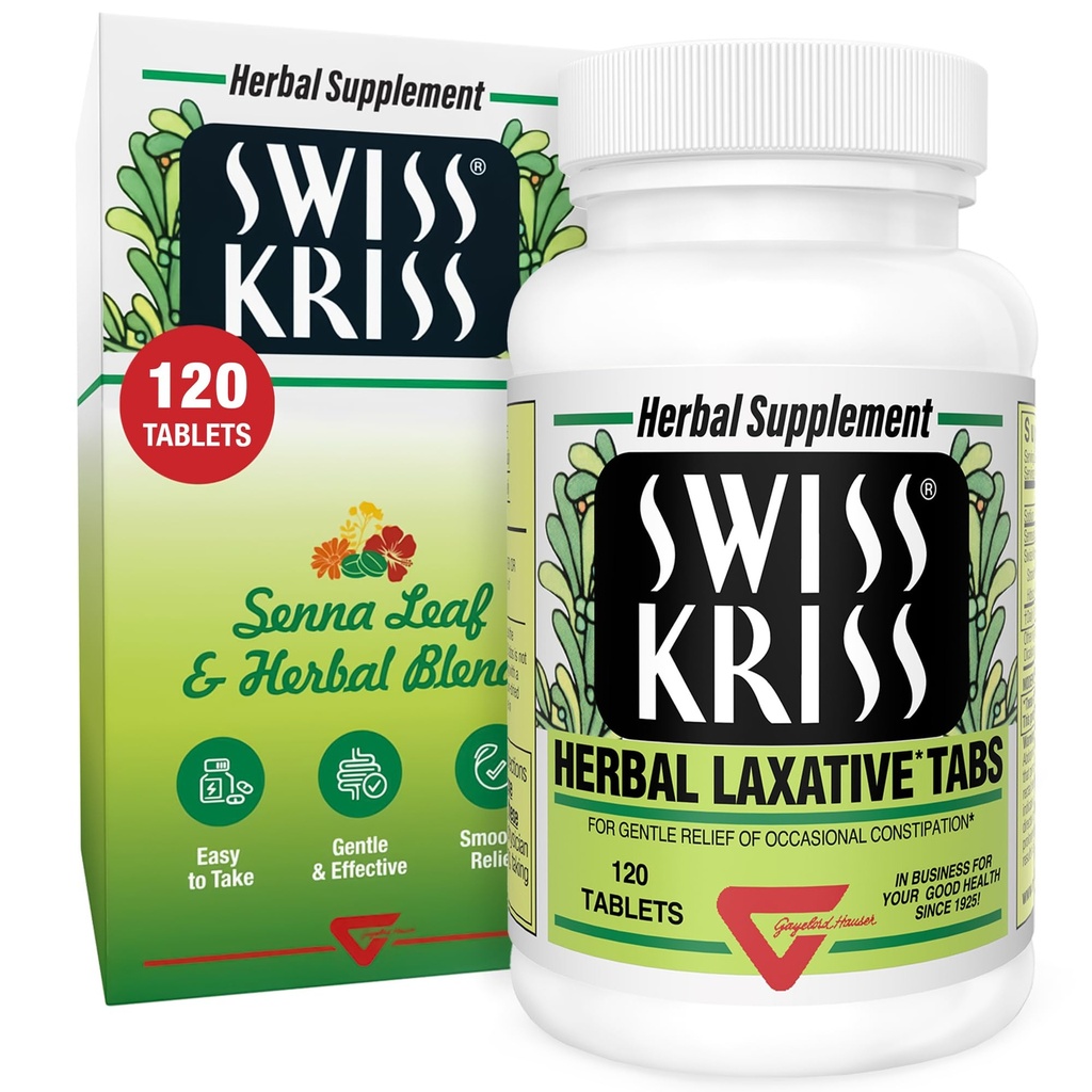 Swiss Kriss comprimés laxatifs à base de plantes, laxatifs doux et naturels pour le soulagement de la constipation pour les adultes et les enfants de plus de 6 ans, travaille en 6-12 heures, Senna Laxative, 120 comprimés Total