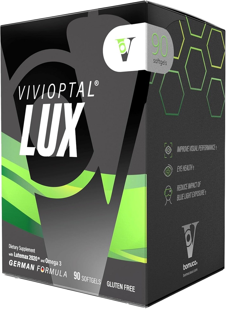 Vivioptal Lux, 90 Softgels, Vitamines adultes, améliorer la performance visuelle, Omega 3, Zinc, et Vitamine C & E, Multivitamines et multiminérales, sans gluten, formule allemande