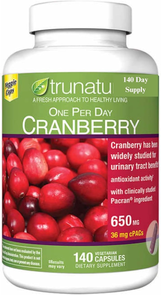 Pacran Cranberry 650 mg, 140 Capsules végétariennes + Ensemble avec Organisateur de pilules hebdomadaires (2 articles)