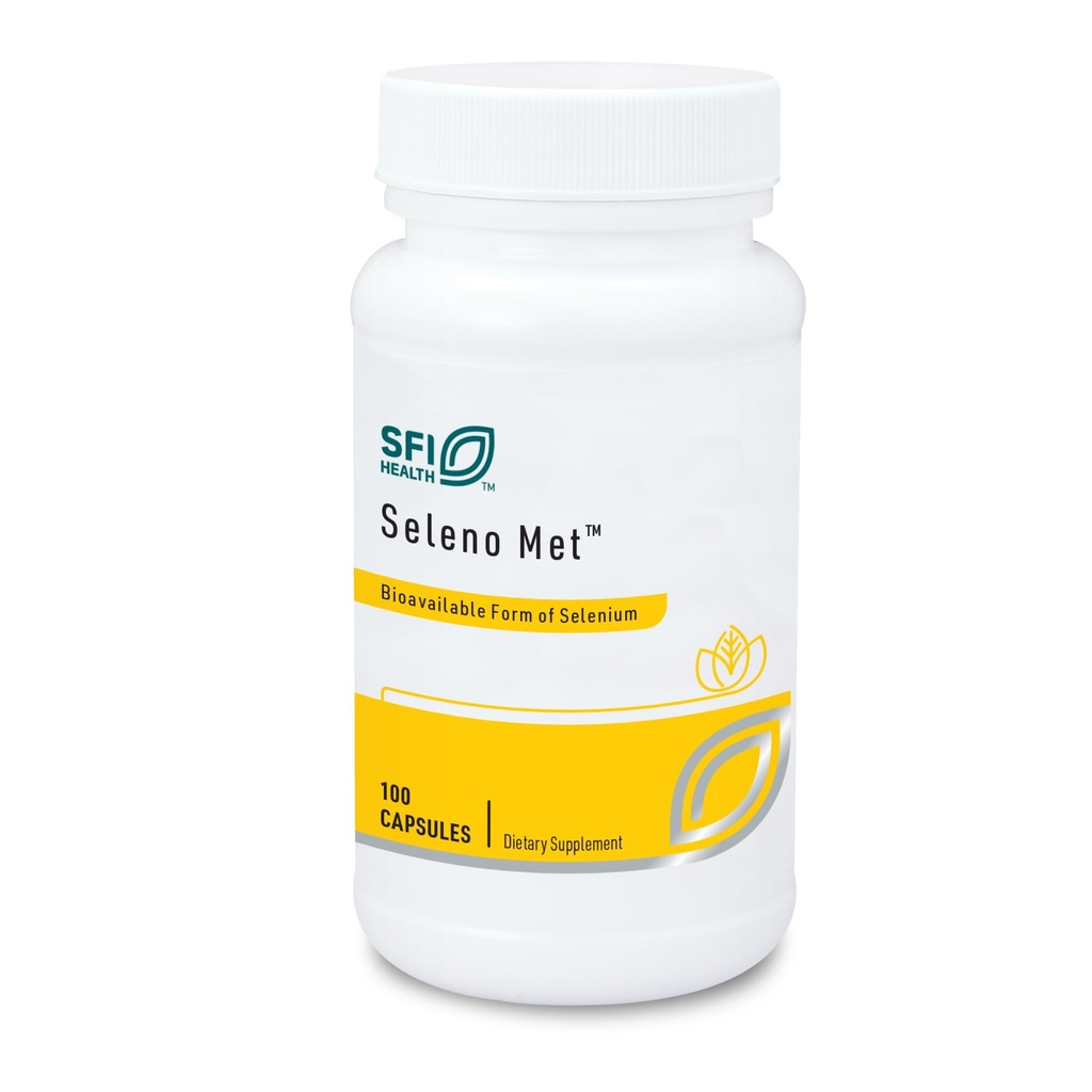 Klaire Labs SFI Health Seleno Met - 200 Milligrammes Selenium sous forme de sélénométhionine hypoallergénique, soutien antioxydant biodisponible sans levure, laiterie et sans gluten (100 capsules)
