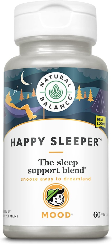 Balance naturelle Supplément à base de plantes Happy Sleeper (en anglais seulement) Caractéristiques Melatonine, racine valériane, 5-HTP et GABA (en anglais seulement) 60 Capsules