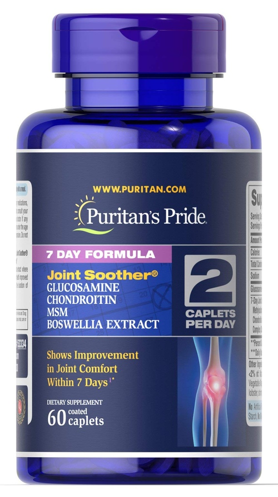 Puritan's Pride Formule de 7 jours Combinaison Glucosamine, Chondroïtine, MSM & Boswellia-60 Caplets