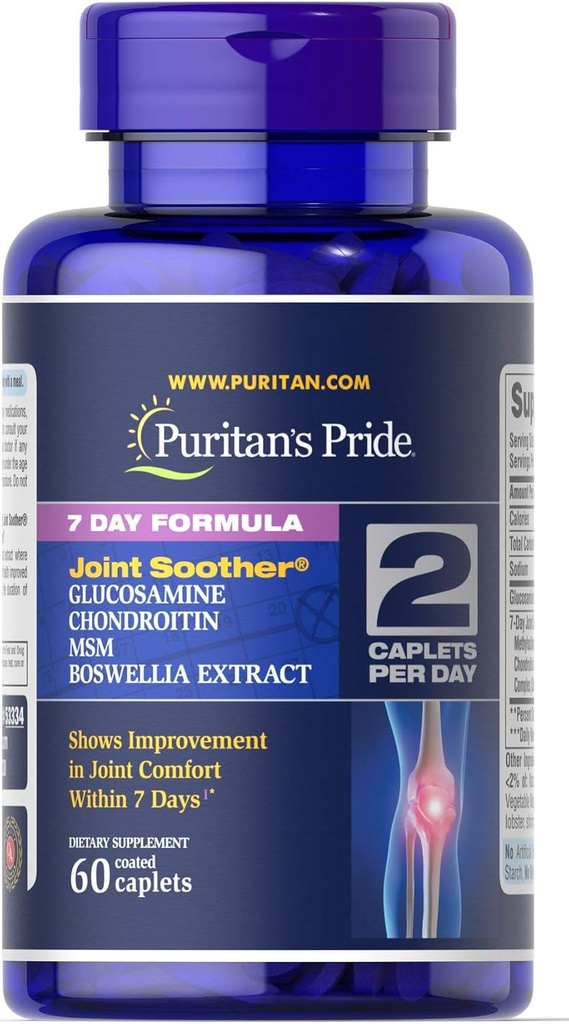 Puritan's Pride Formule de 7 jours Combinaison Glucosamine, Chondroïtine, MSM & Boswellia-60 Caplets
