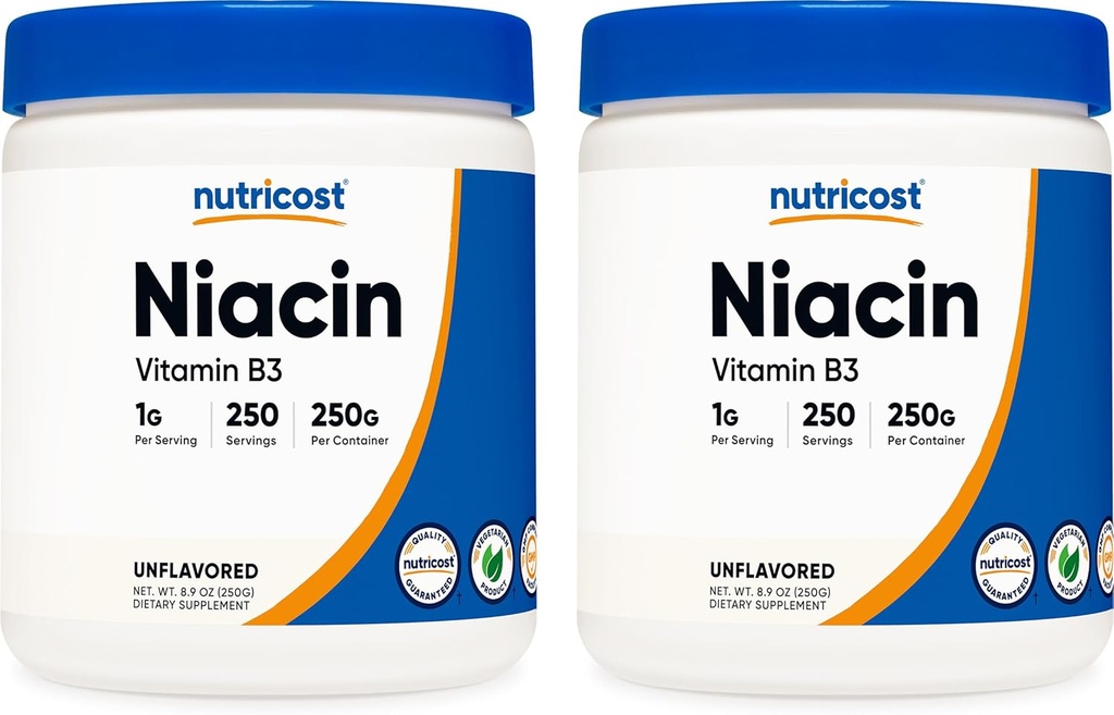 Nutricost Niacin Vitamin B3 Powder 250G (2 Pack) - 500 Grams - 1G Per Serving (Scoop Included)