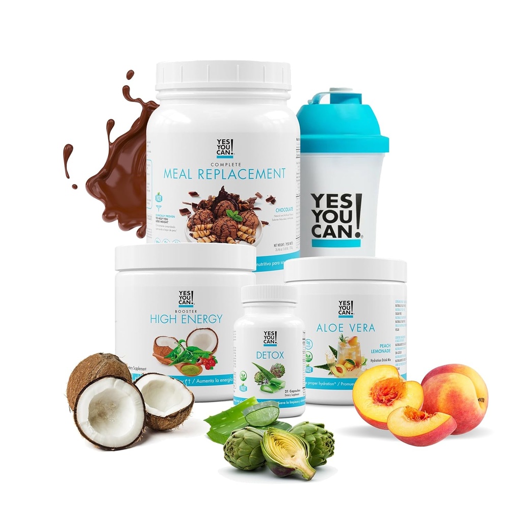 Yes You Can! Detox Plus Kit (Meal Replacement Chocolate, Aloe Vera Peach Lemonade) - Complete Meal Replacement Powder, High Energy Shake Booster, Aloe Vera Detox Supplement, Health Transformation