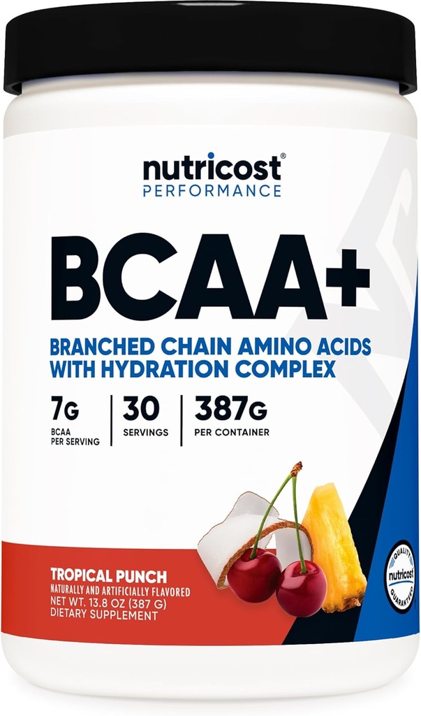Nutricost BCAA + Poudre d'hydratation (Punch Tropical) 30 portions - Acides aminés à chaîne ramifiée avec complexe d'hydratation - Sans gluten, sans OGM
