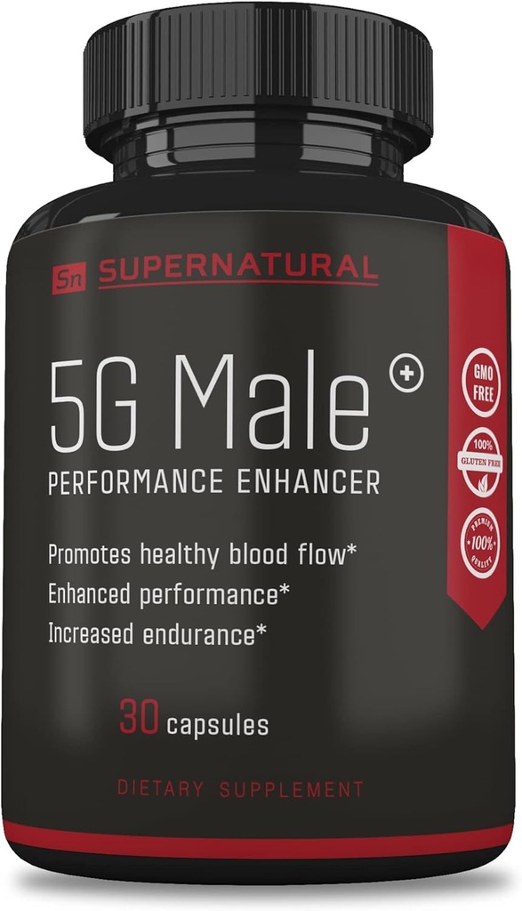 Supernatural Man 5G Male Natural T Booster Enhancing Supplement for Blood Flow, Stamina, Strength & Endurance Ginseng, Garlic, Ginkgo, Ginger Root, Vitamin D - Supports Healthy Males - 30 Capsules